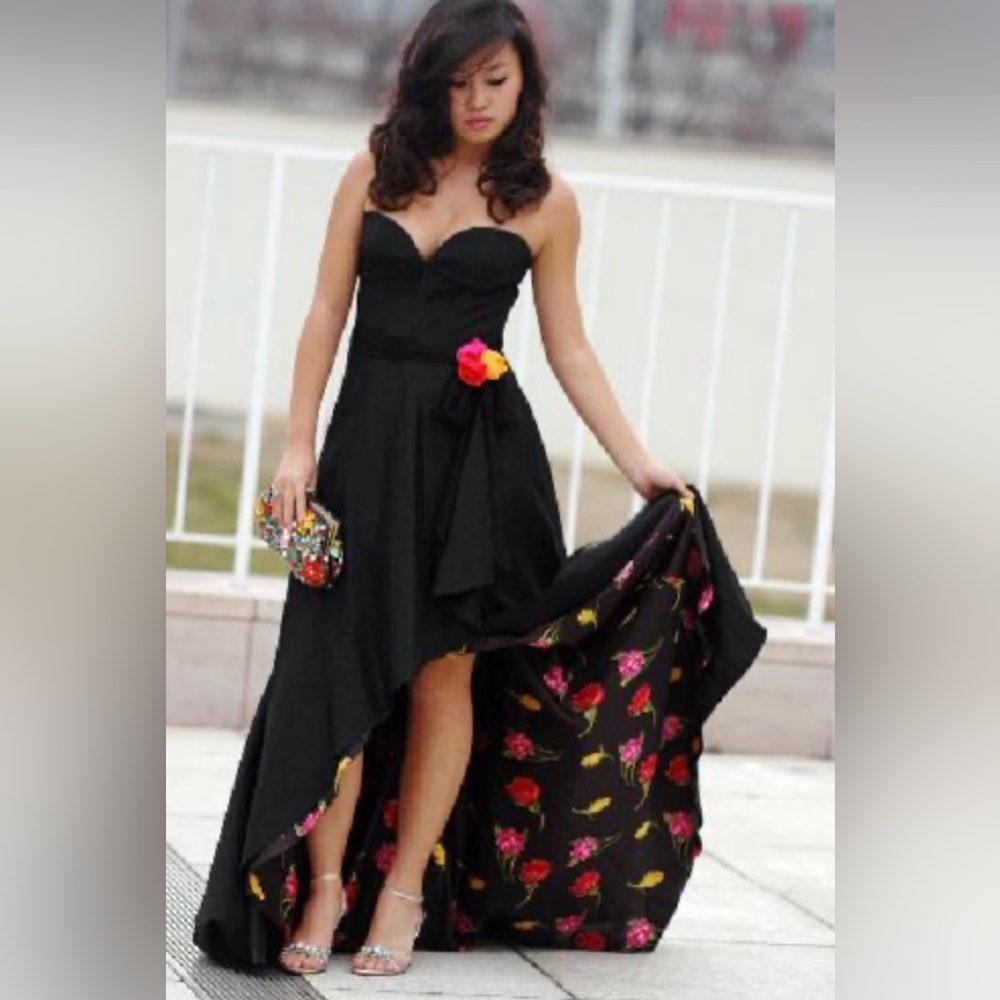 Sherri Hill Elegant Black Dress with Floral Details